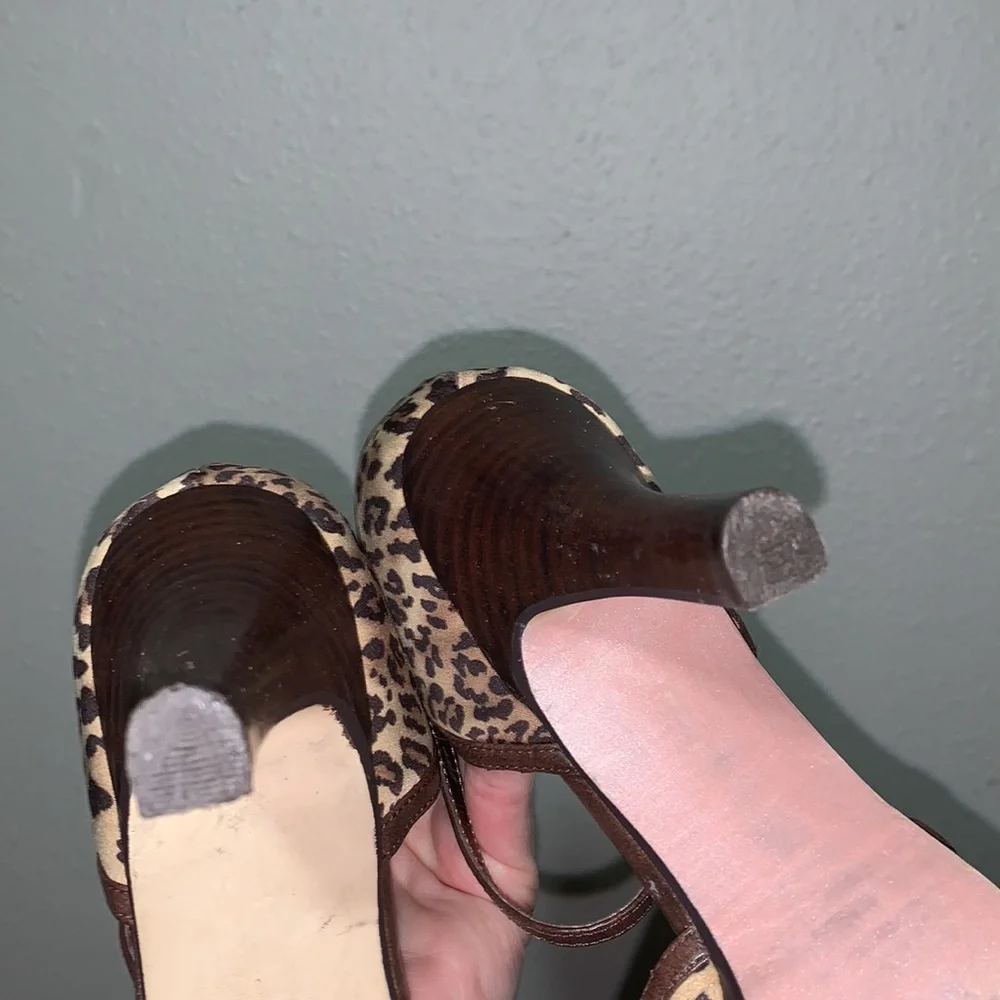 Steve Madden Maggie leopard print peep toe platform heels Sz 7.5 ankle tie - Picture 17 of 17